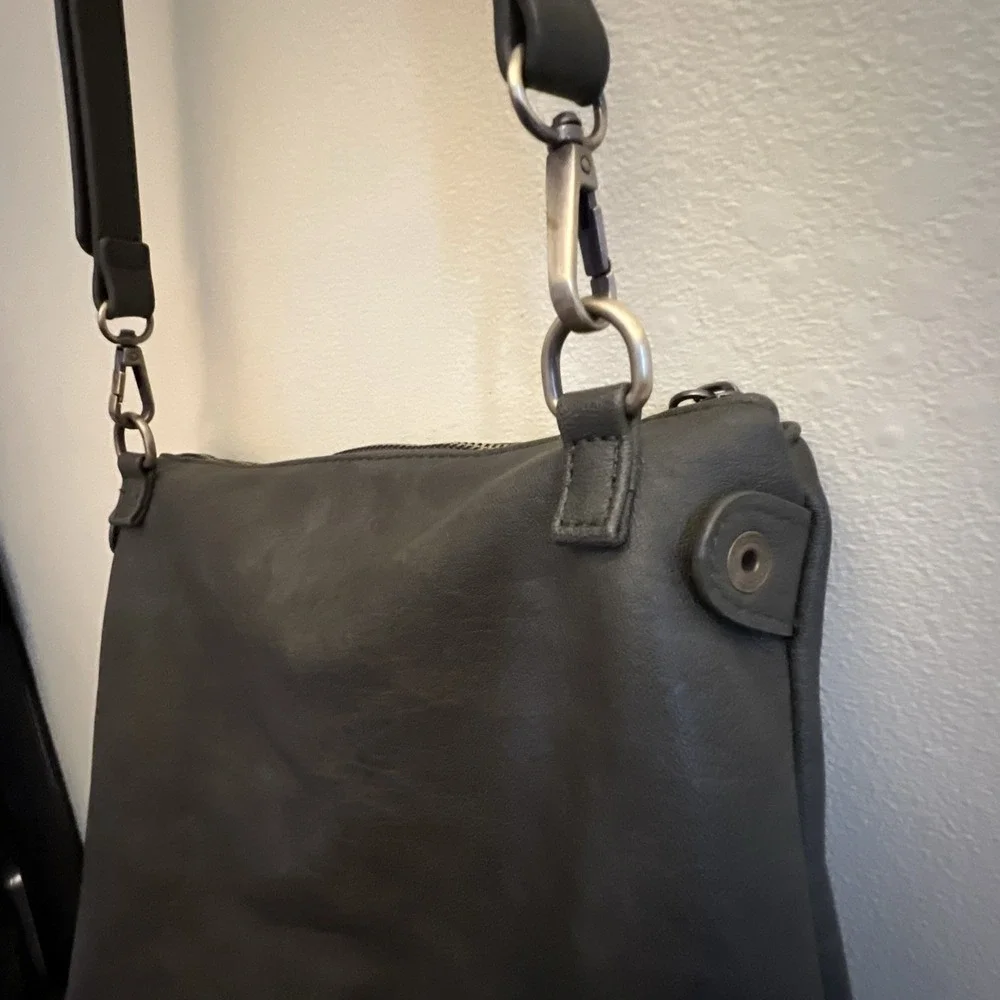 Antik Kraft Supple Faux‎ Leather Crossbody Hobo Bag Dark Charcoal Grey Zipper